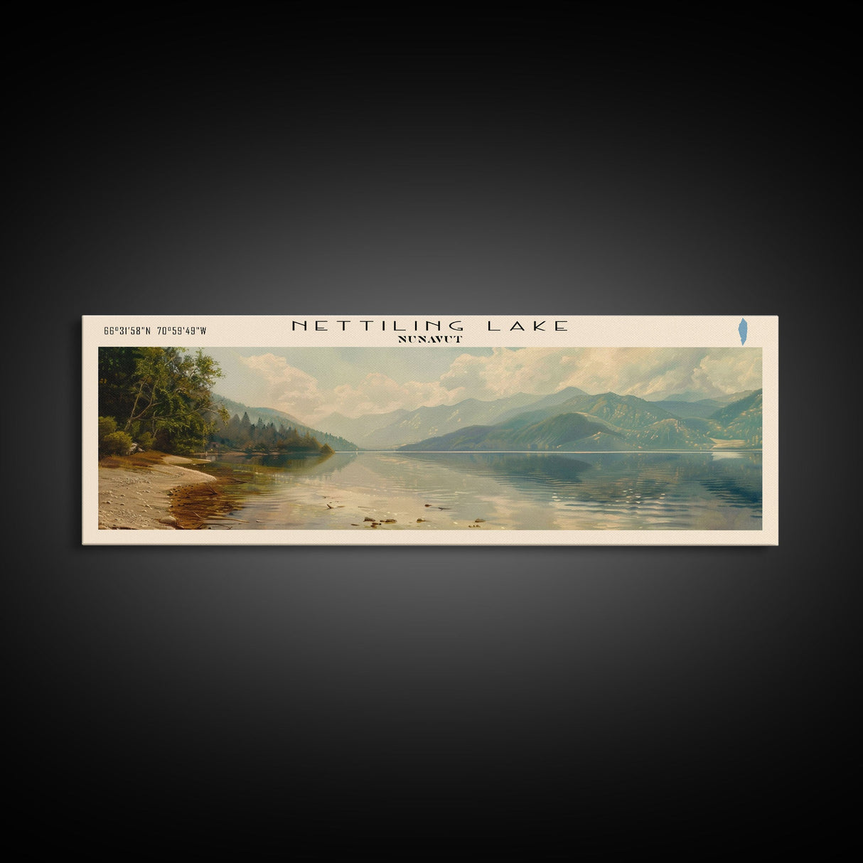 Nettiling Lake Framed Canvas Print, Lake House Decor, Panoramic Wall Art, Travel Poster, Beautiful Landscape Painting, Living Room Decor