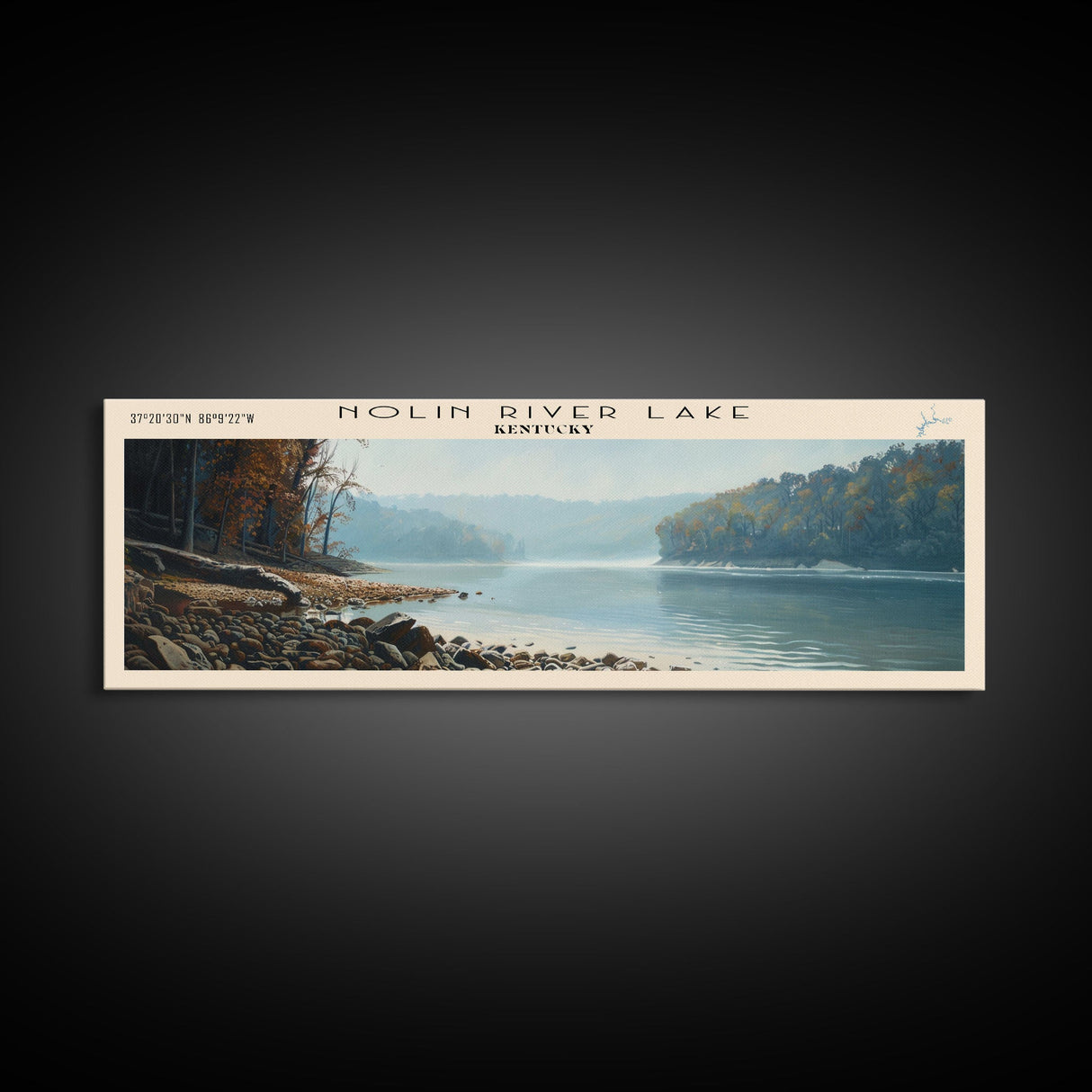 Nolin River Lake Kentucky Framed Canvas Print, Lake House Decor, Panoramic Wall Art, Travel Poster, Landscape Painting, Modern Art