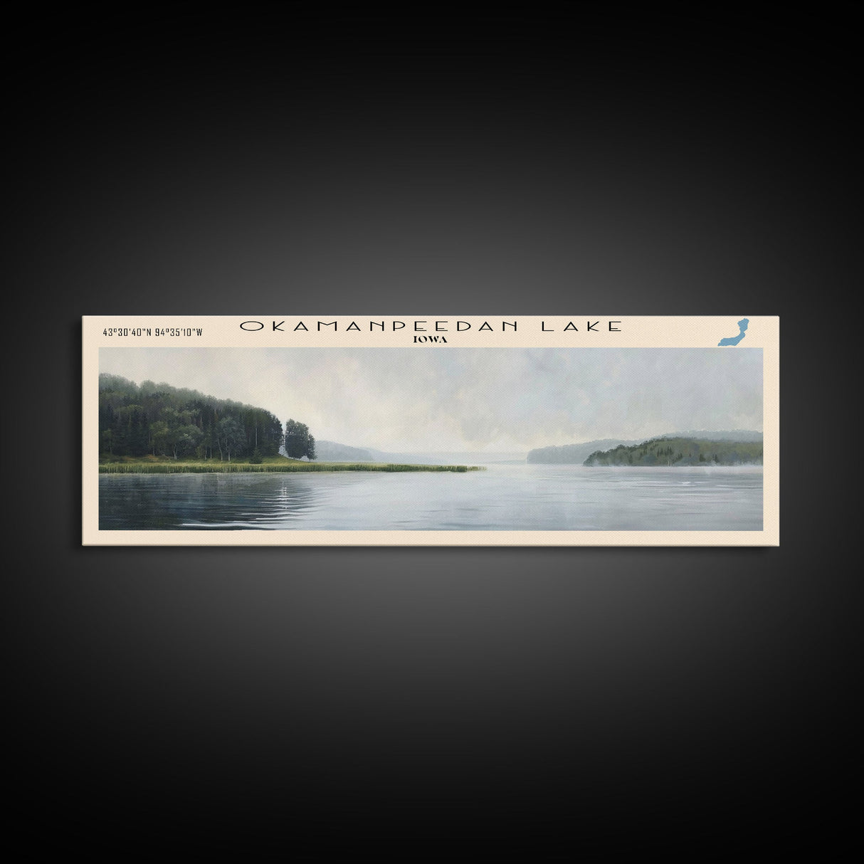 Okamanpeedan Lake Tuttle Lake Iowa Framed Canvas Print, Lake House Decor, Panoramic Wall Art, Travel Poster, Scenic Landscape Painting, Contemporary Art