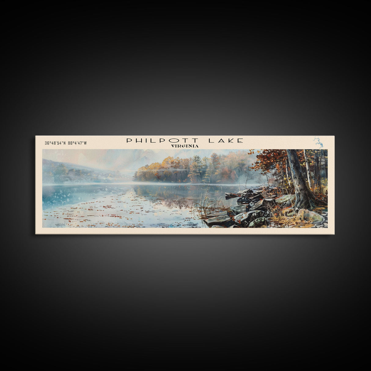 Philpott Lake Virginia Framed Canvas Print, Lake House Decor, Panoramic Travel Poster, Scenic Wall Art, Living Room Decor