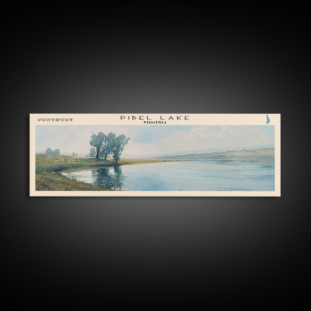 Pibel Lake Nebraska Framed Canvas Print, Lake House Decor, Panoramic Wall Art, Travel Poster, Beautiful Landscape Painting, Modern Art