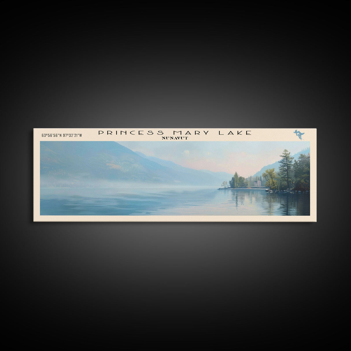 Princess Mary Lake Framed Canvas Print, Lake House Decor, Panoramic Wall Art, Travel Poster, Beautiful Landscape Painting, Contemporary Art