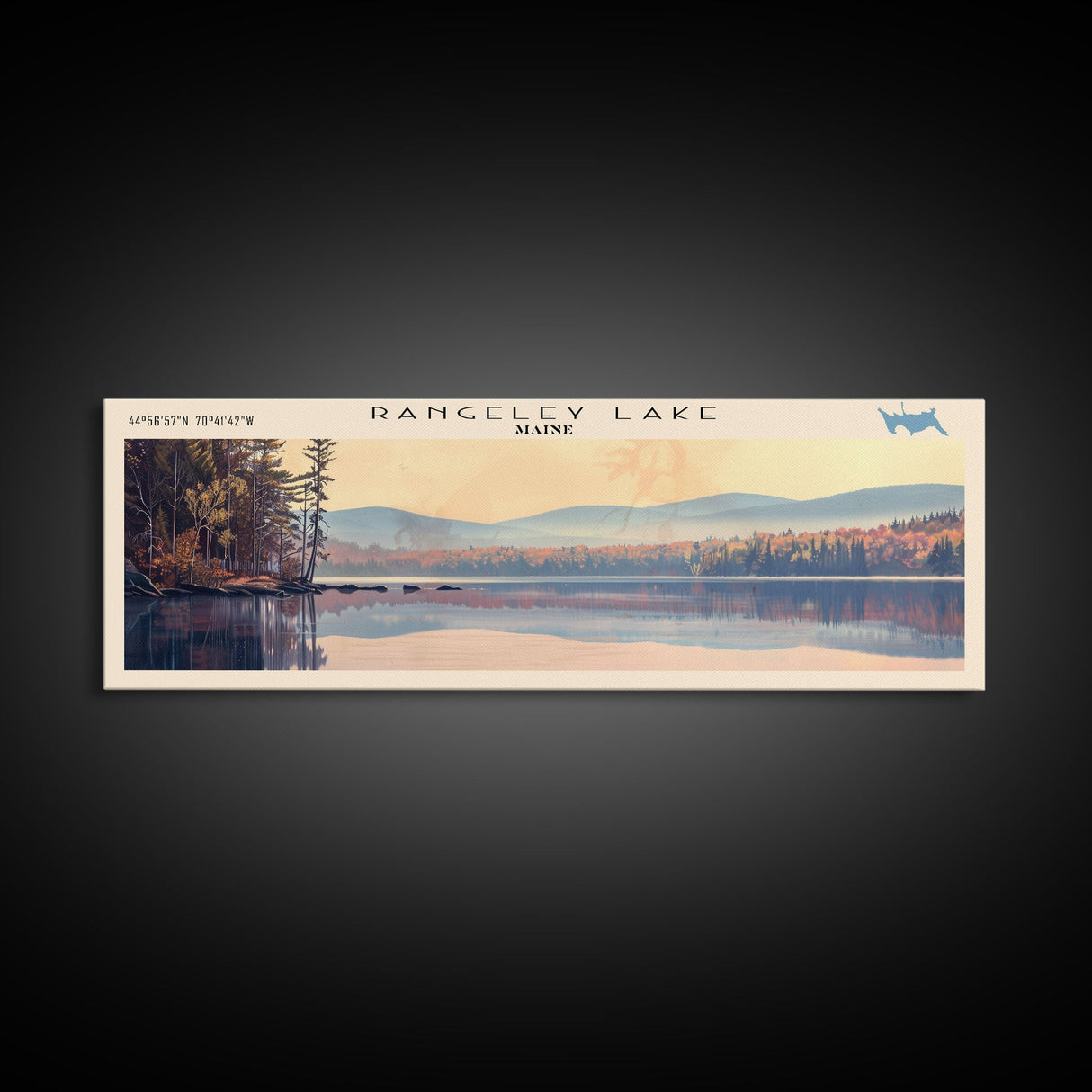 Rangeley Lake Maine Framed Canvas Print, Lake House Decor, Wall Art, Panoramic Travel Poster, Scenic Wall Art, Bedroom Decor