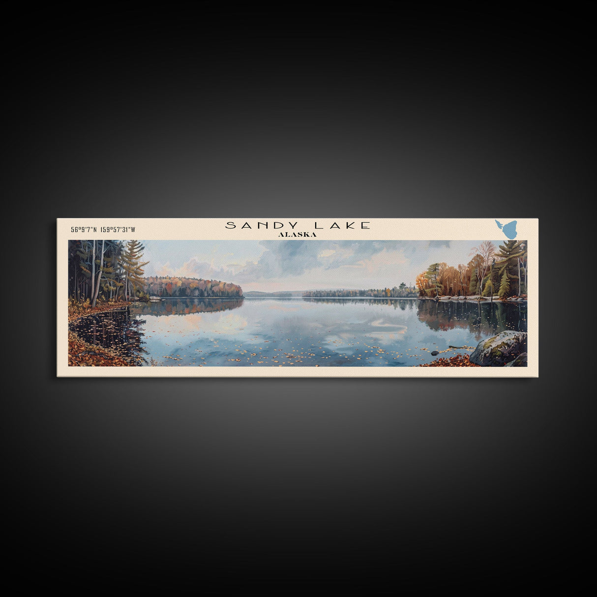 Sandy Lake Framed Canvas Print, Lake House Decor, Panoramic Wall Art, Travel Poster, Serene Landscape Painting, Bedroom Decor