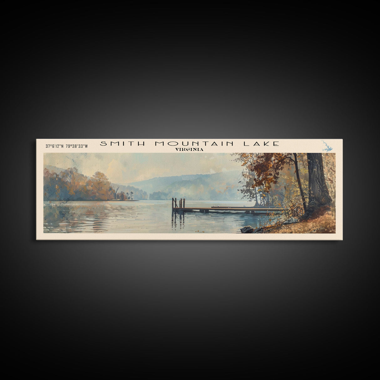 Smith Mountain Lake Virginia Panoramic Framed Canvas Print, Lake House Decor, Wall Art, Travel Poster, Beautiful Lake Scene, Modern Art