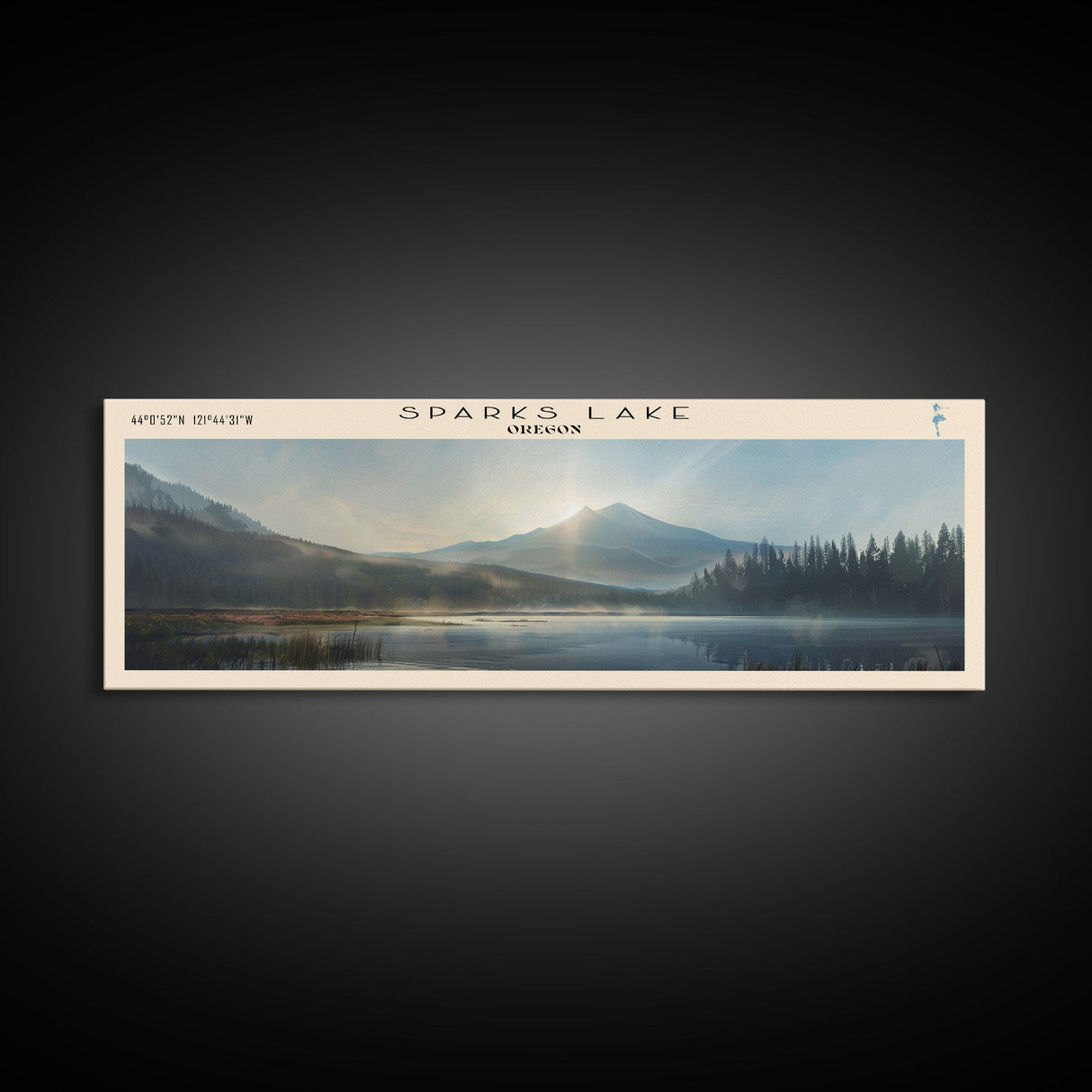 Sparks Lake Oregon Panoramic Framed Canvas Print, Lake House Decor, Wall Art, Travel Poster, Tranquil Landscape, Living Room Decor