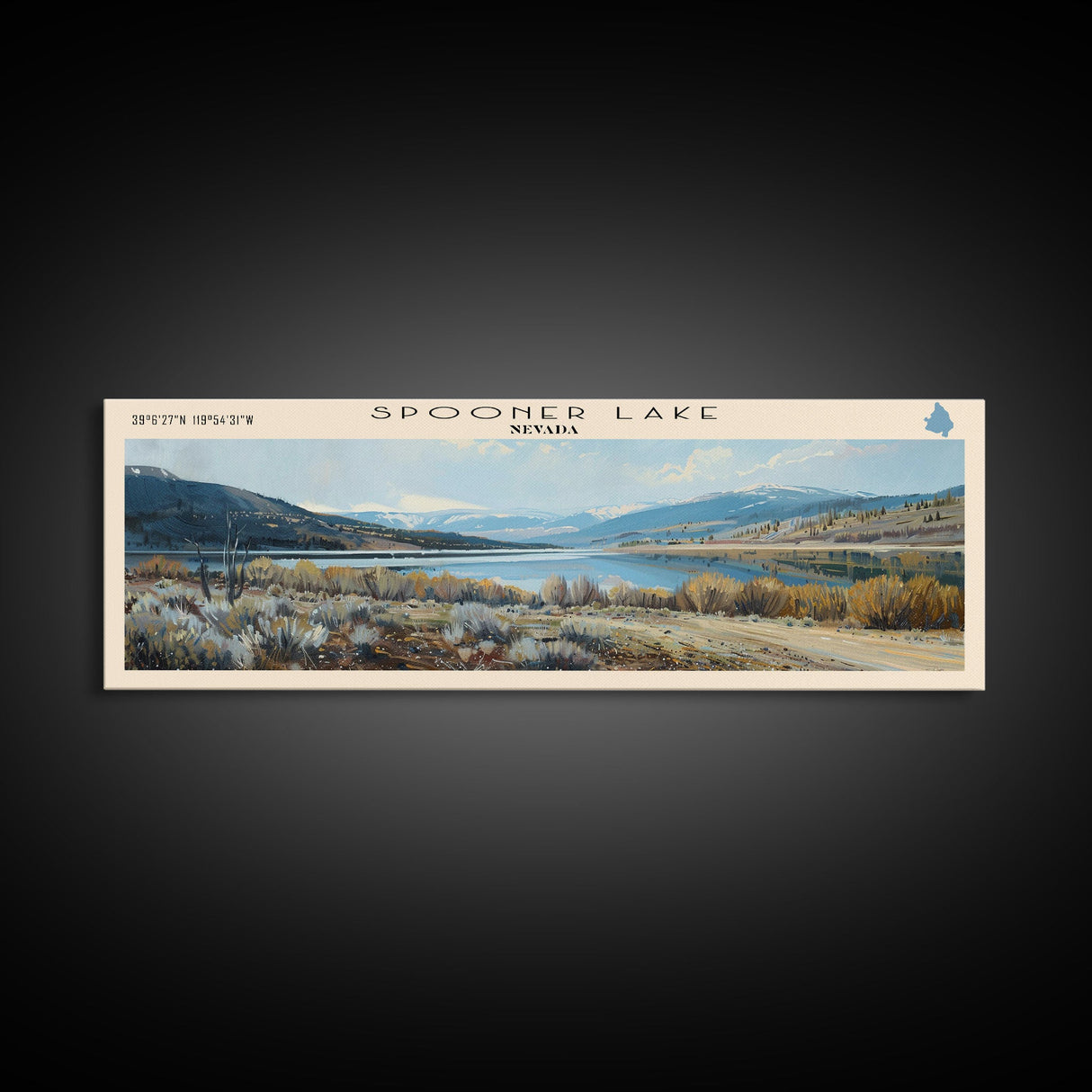 Spooner Lake Nevada Panoramic Framed Canvas Print, Lake House Decor, Wall Art, Travel Poster, Serene Lake Painting, Modern Art