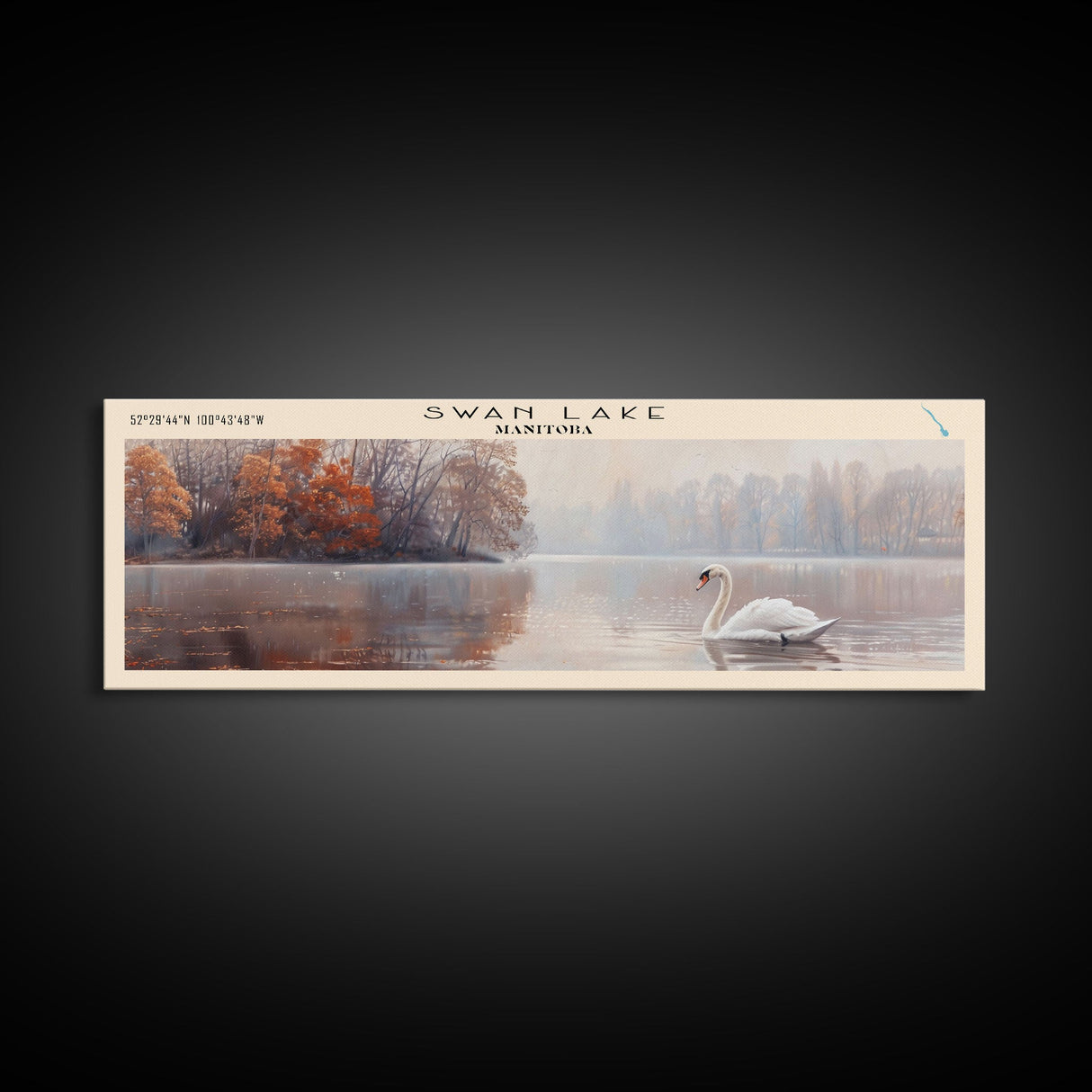 Swan Lake Panoramic Wall Art, Framed Canvas Print, Lake House Decor, Travel Poster, Scenic Lake Painting, Living Room Decor