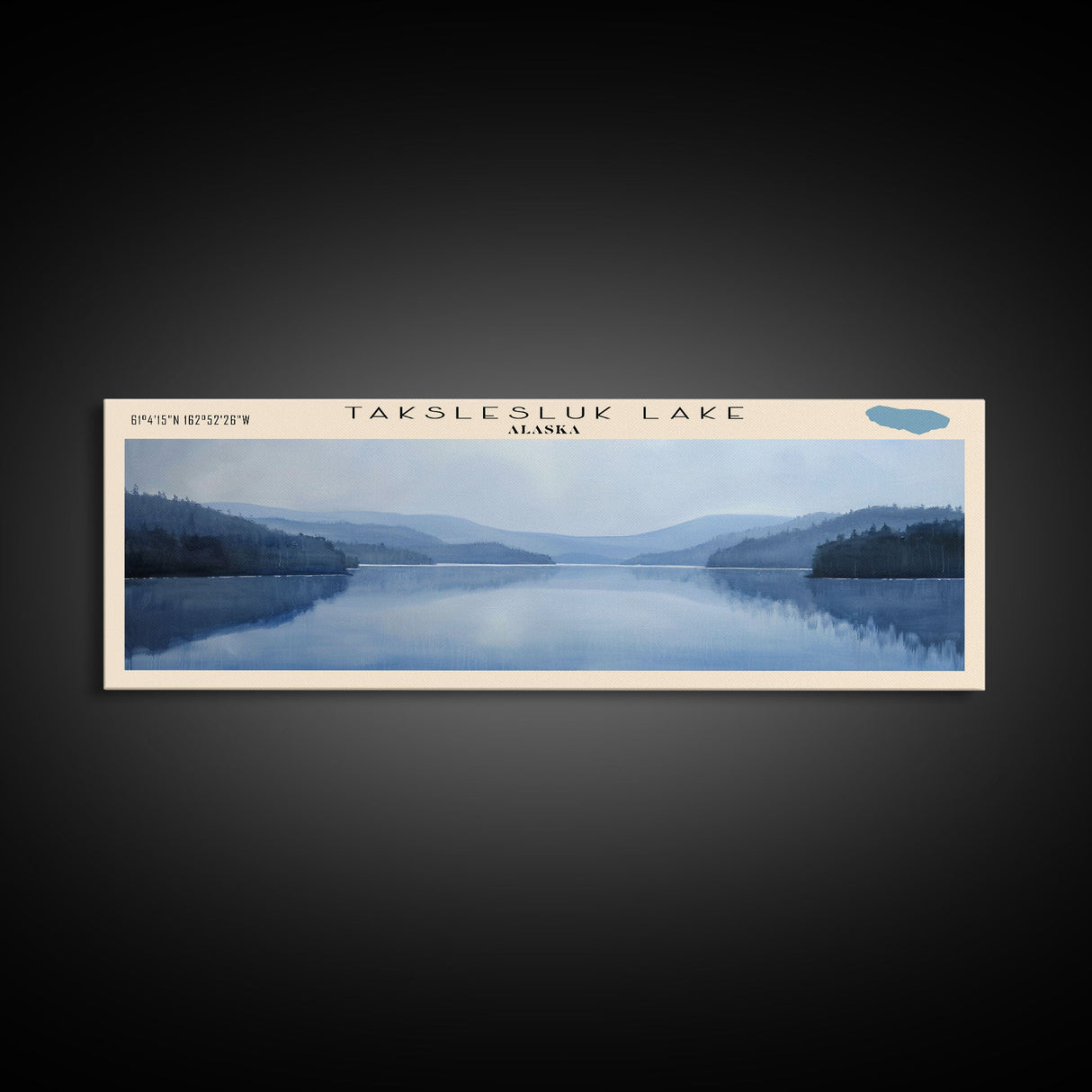 Takslesluk Lake Panoramic Wall Art, Framed Canvas Print, Lake House Decor, Travel Poster, Serene Lake Scene, Living Room Decor