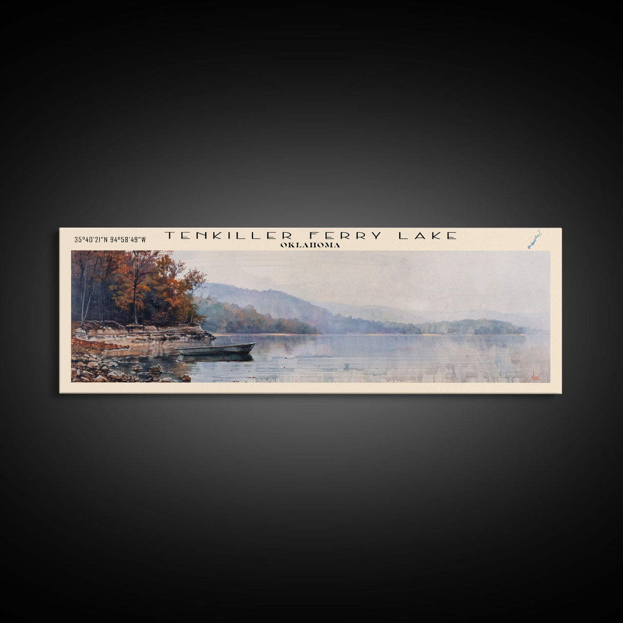 Tenkiller Ferry Lake Oklahoma Panoramic Wall Art, Framed Canvas Print, Lake House Decor, Travel Poster, Beautiful Lake Scene, Living Room Decor, Scenic Art