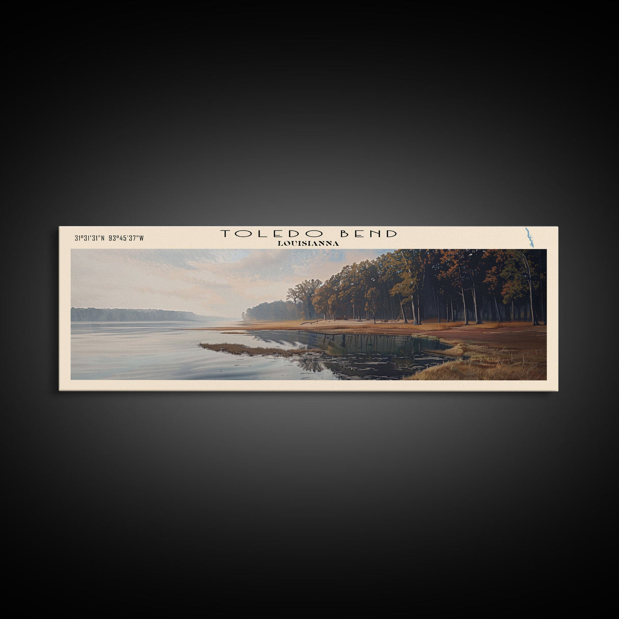 Toledo Bend Reservoir Louisiana Panoramic Wall Art, Framed Canvas Print, Lake House Decor, Travel Poster, Beautiful Lake Scene, Home Art