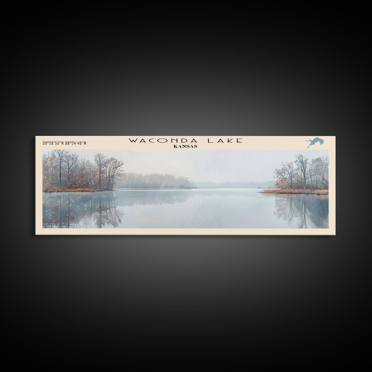 Waconda Lake Kansas Panoramic Wall Art, Framed Canvas Print, Lake House Decor, Travel Poster, Beautiful Lake Scene, Home Art