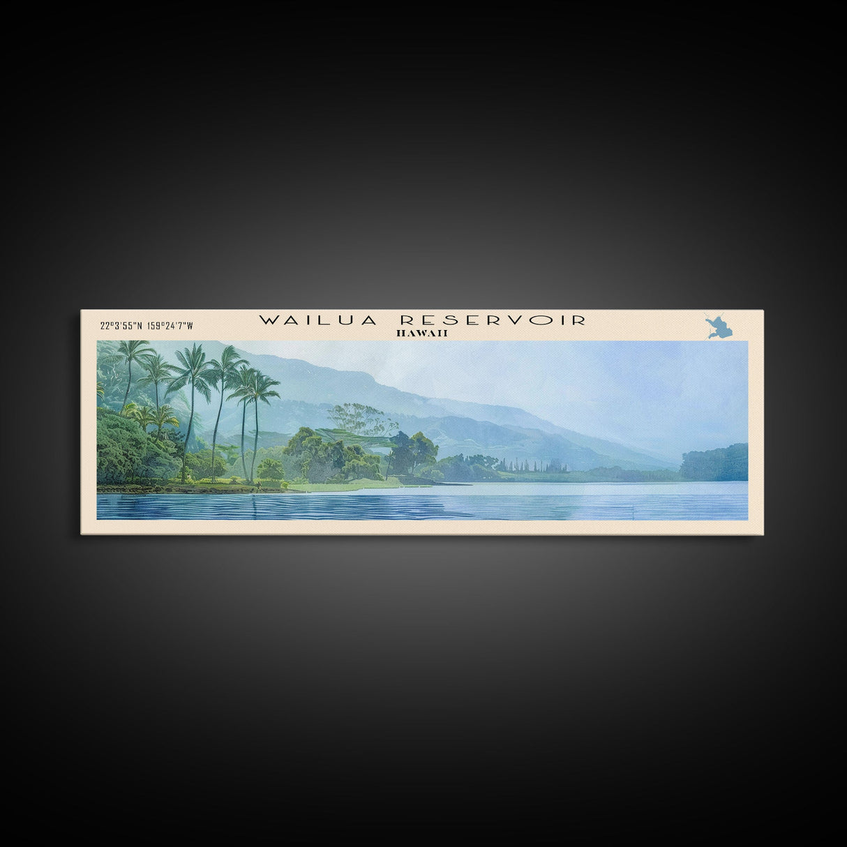 Wailua Reservoir Hawaii Panoramic Wall Art, Framed Canvas Print, Lake House Decor, Travel Poster, Serene Landscape, Living Room Art