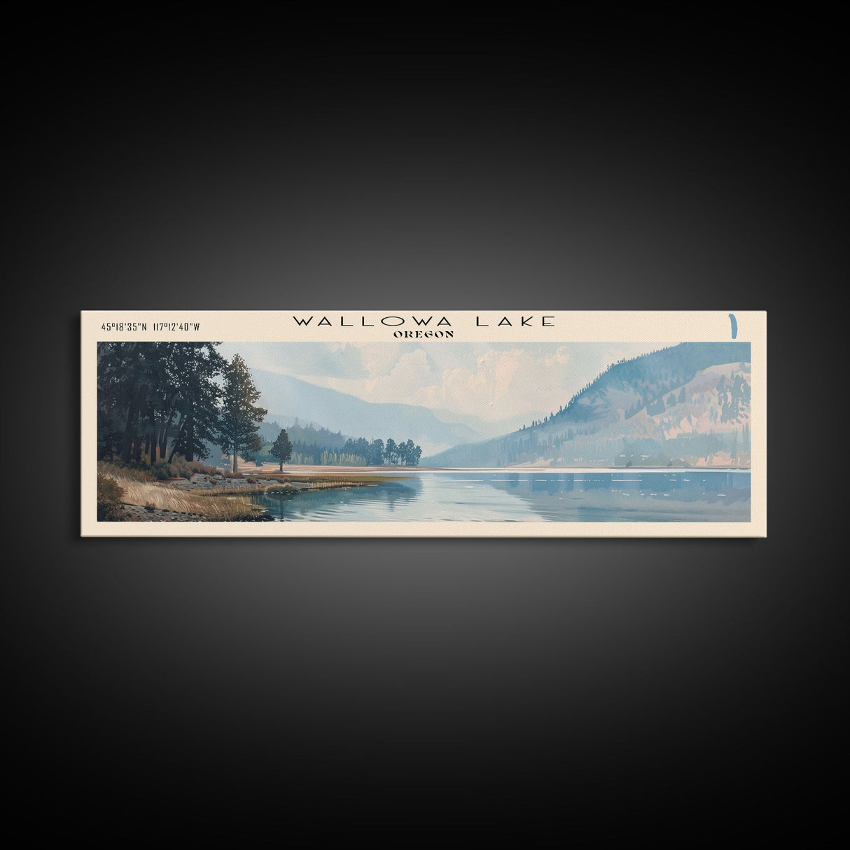 Wallowa Lake Oregon Panoramic Wall Art, Framed Canvas Print, Lake House Decor, Travel Poster, Serene Landscape, Home Art