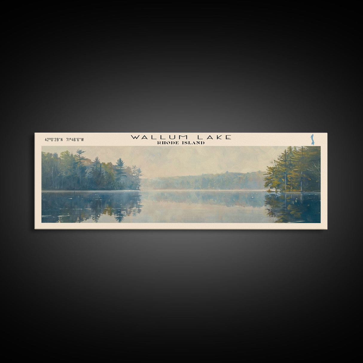 Wallum Lake Rhode Island Panoramic Wall Art, Framed Canvas Print, Lake House Decor, Travel Poster, Scenic Lake Scene, Living Room Art