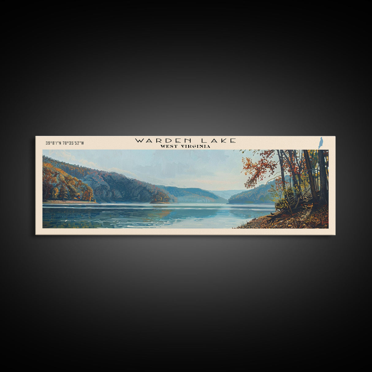 Warden Lake West Virginia Panoramic Wall Art, Framed Canvas Print, Lake House Decor, Travel Poster, Scenic Lake Scene, Living Room Art