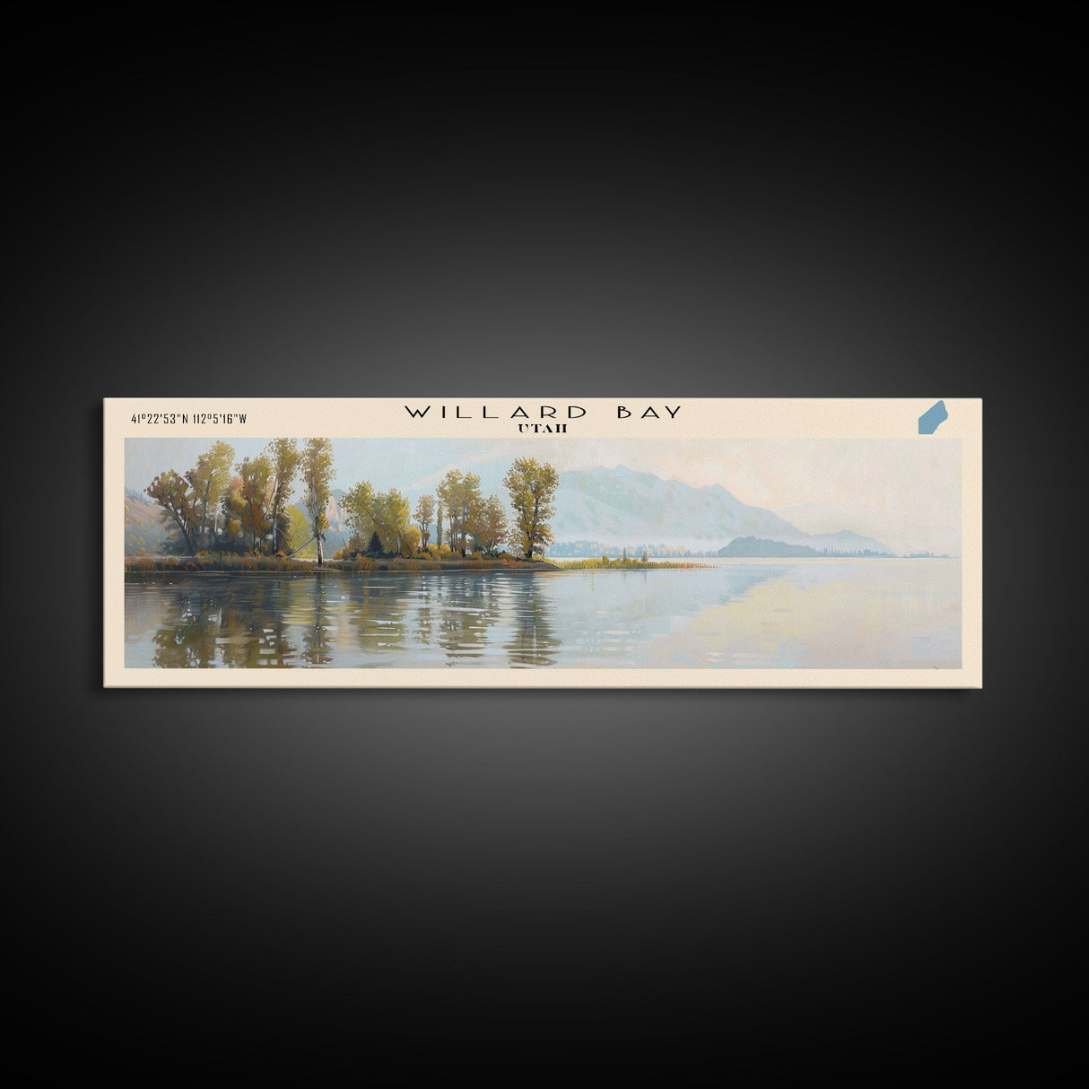 Willard Bay Utah Panoramic Wall Art, Framed Canvas Print, Lake House Decor, Travel Poster, Beautiful Lake Scene, Bedroom Art