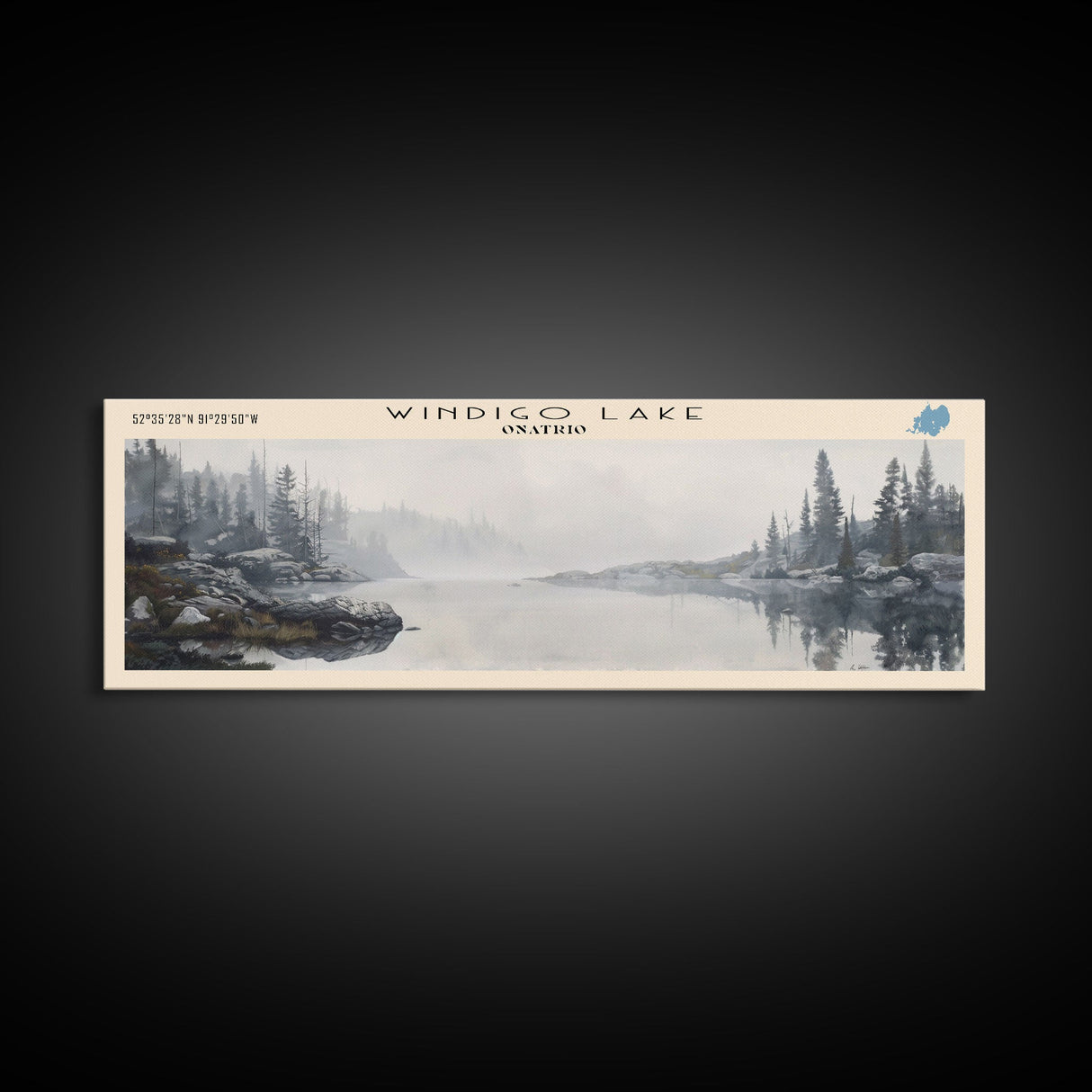 Windigo Lake Panoramic Wall Art, Framed Canvas Print, Lake House Decor, Travel Poster, Beautiful Lake Scene, Living Room Art