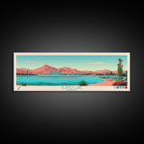 Alamo Lake Arizona Framed Canvas Print, Panoramic Travel Poster, Midcentury Modern Wall Art, Pop Art, Scenic Bedroom Art