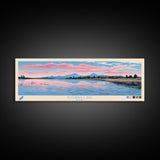 Alturas Lake Idaho Framed Canvas Print, Panoramic Wall Art, Midcentury Modern, Pop Art, Travel Poster, Lake House Decor