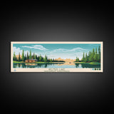 Aylmer Lake Northwest Territories Framed Canvas Print, Panoramic Travel Poster, Midcentury Modern Wall Art, Pop Art, Lake House Decor