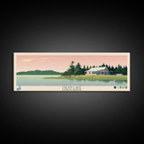 Crean Lake Saskatchewan Framed Canvas Print, Midcentury Modern Panoramic Wall Art, Living Room Decor, Pop Art, Travel Poster Art, Scenic Nature Painting, Lake House Decor