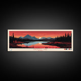 Crescent Lake Alaska Framed Canvas Print, Pop Art Panoramic Travel Poster, Midcentury Modern, Wall Art, Scenic Nature Painting, Bedroom Decor, Living Room Art