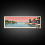 Dallas Lake Indiana Framed Canvas Print, Midcentury Modern Panoramic Wall Art, Bedroom Decor, Pop Art, Travel Poster Art, Scenic Nature Painting