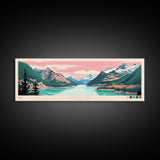 Diablo Lake Washington Framed Canvas Print, Midcentury Modern Panoramic Wall Art, Bedroom Decor, Pop Art, Travel Poster Art, Scenic Nature Painting