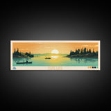 Dore Lake Saskatchewan Framed Canvas Print, Midcentury Modern Panoramic Wall Art, Living Room Decor, Pop Art, Travel Poster Art, Scenic Nature Painting