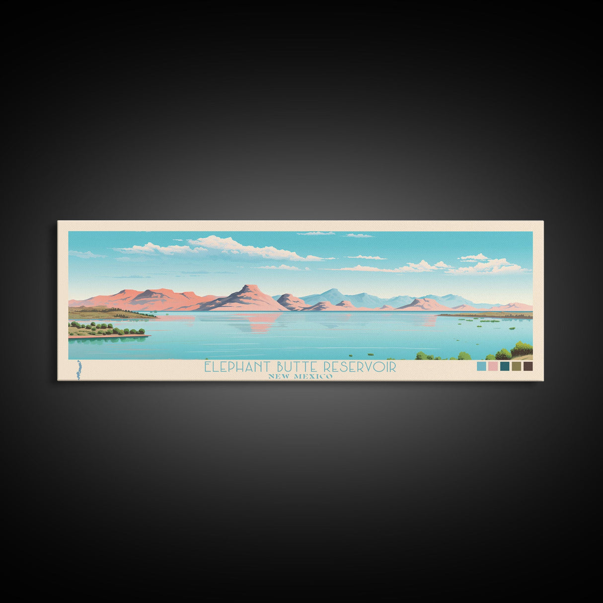 Elephant Butte Reservoir New Mexico Framed Canvas Print, Panoramic Wall Art, Midcentury Modern, Pop Art, Living Room Decor, Travel Poster, Lake Art