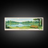 Farrington Lake New Jersey Framed Canvas Print, Panoramic Art, Midcentury Modern, Pop Art, Living Room Wall Art, Travel Poster, Nature Art, Home Decor