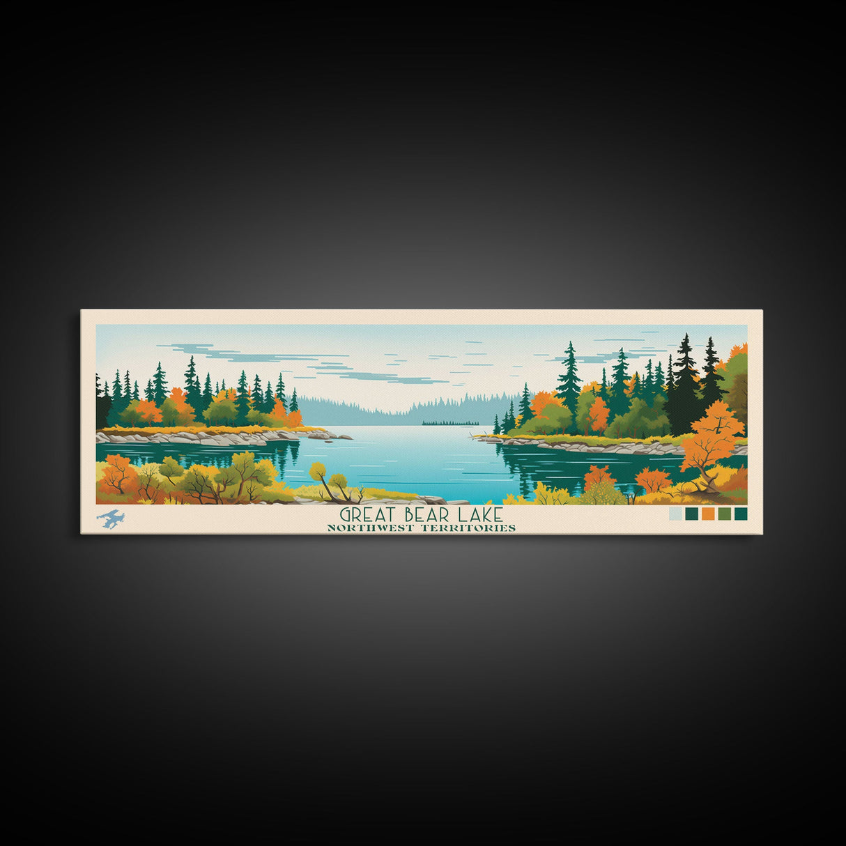 Great Bear Lake Northwest Framed Canvas Print, Panoramic Art, Midcentury Modern, Pop Art, Bedroom Decor, Travel Poster, Lake View, Wall Art