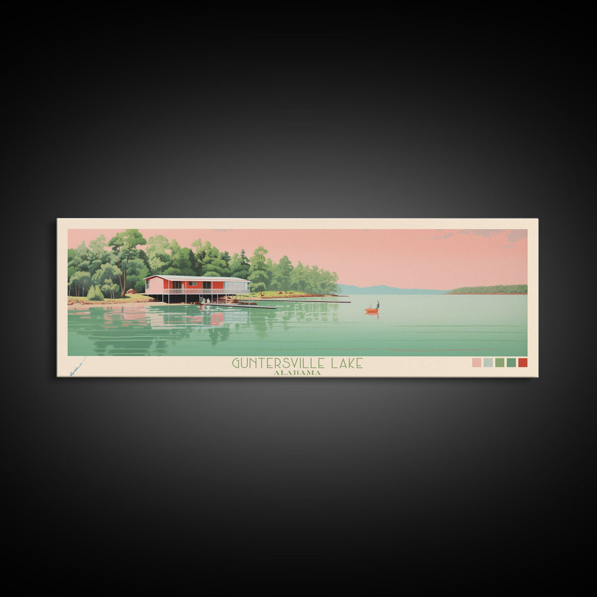 Guntersville Lake Alabama Framed Canvas Print, Panoramic Wall Art, Midcentury Modern, Pop Art, Living Room Wall Art, Travel Poster, Nature Art, Home Decor