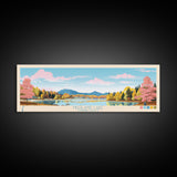 Highland Lake Connecticut Framed Canvas Print, Panoramic Art, Midcentury Modern, Pop Art, Lake House Decor, Travel Poster, Living Room Art