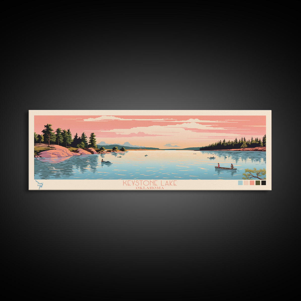 Keystone Lake Oklahoma Framed Canvas Print, Panoramic Art, Midcentury Modern, Pop Art, Living Room Decor, Travel Poster, Artistic Decor