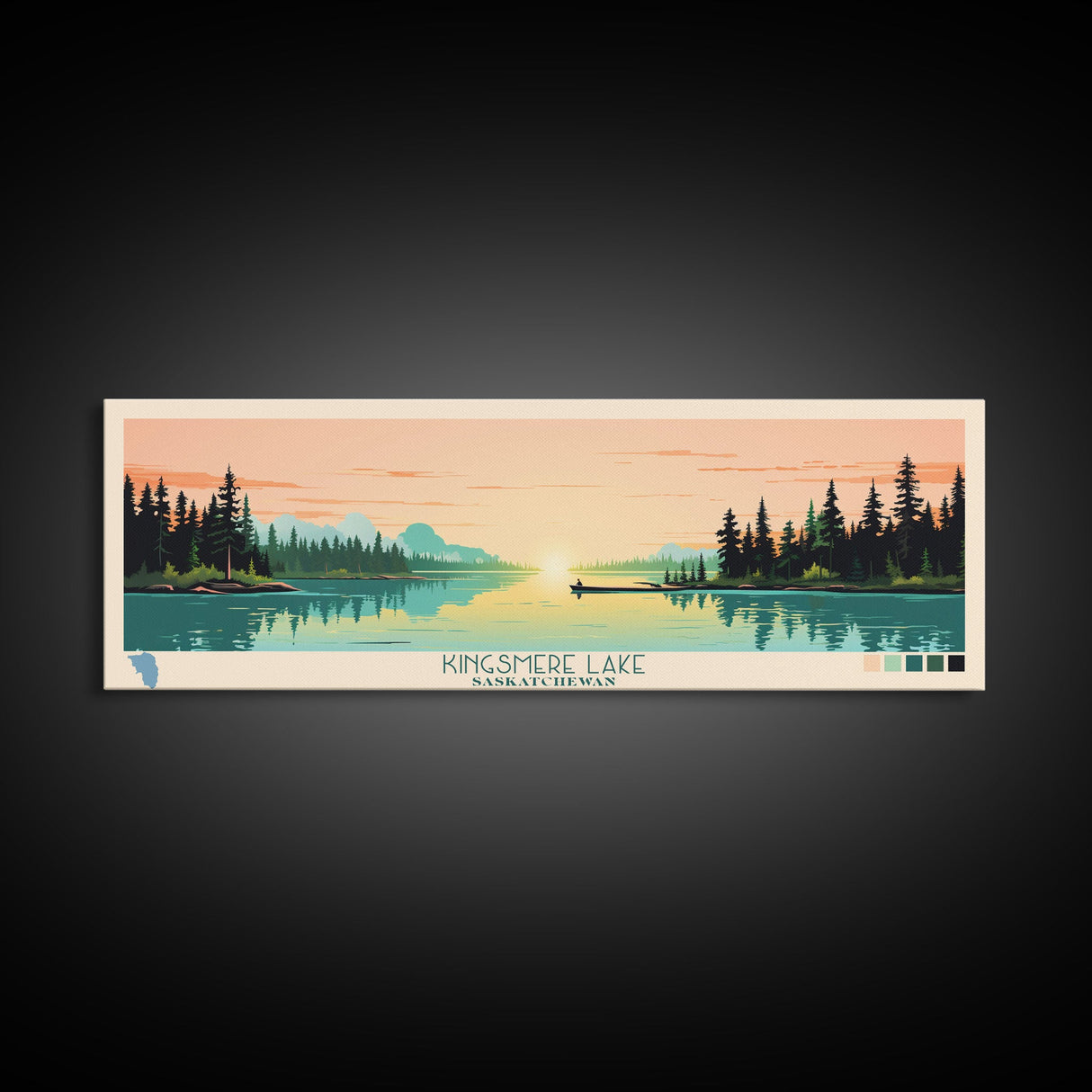 Kingsmere Lake Saskatchewan Framed Canvas Print, Panoramic Wall Art, Midcentury Modern, Pop Art, Bedroom Art, Travel Poster, Home Decor