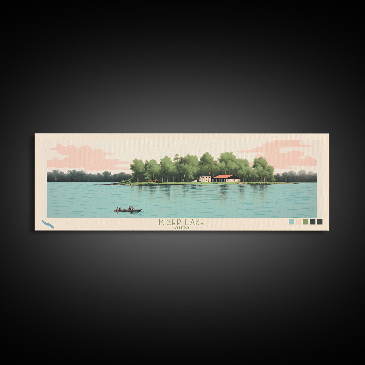 Kiser Lake Ohio Framed Canvas Print, Panoramic Art, Midcentury Modern, Pop Art, Living Room Wall Art, Travel Poster, Lake House Decor