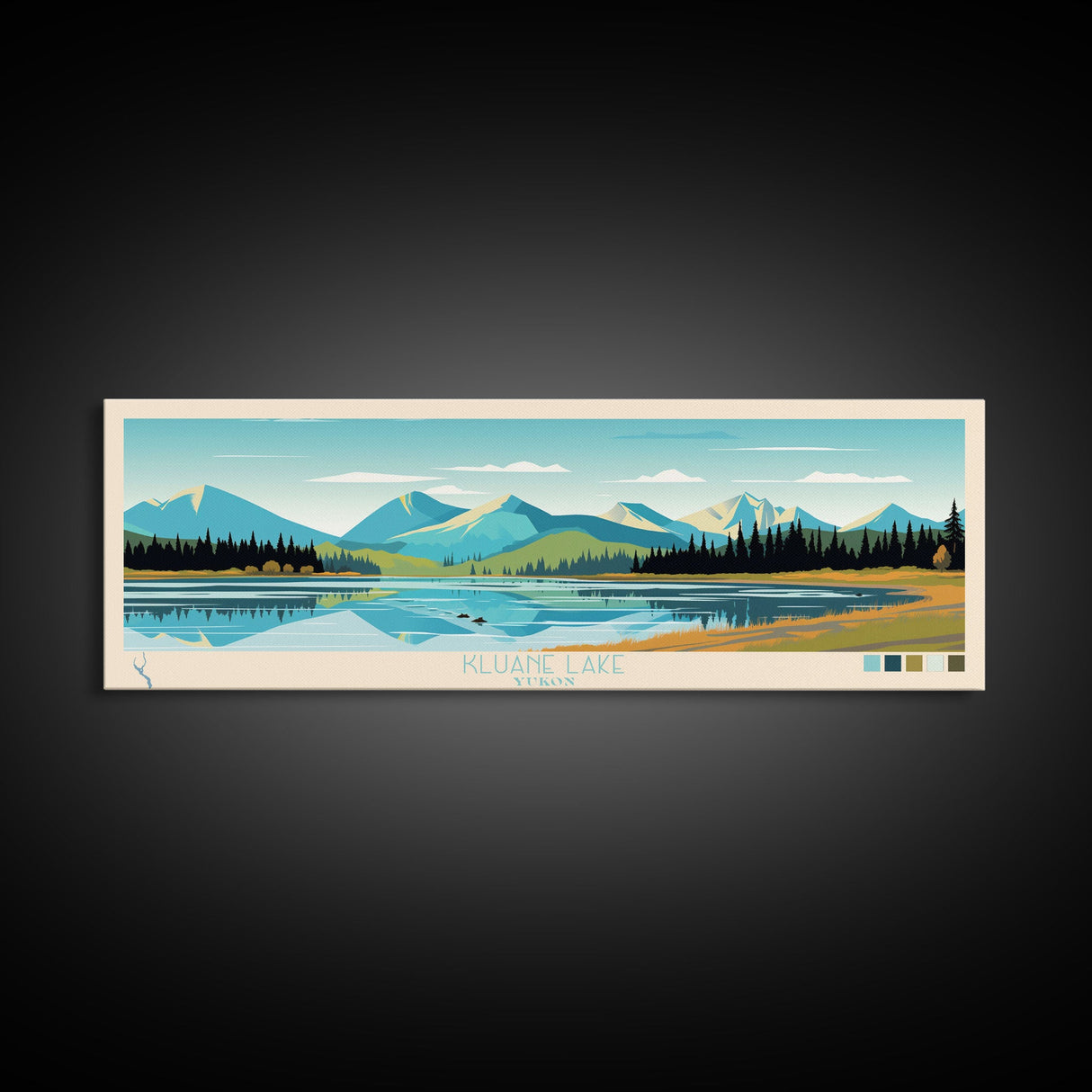 Kluane Lake Yukon Framed Canvas Print, Panoramic Art, Midcentury Modern, Pop Art, Living Room Decor, Travel Poster, Artistic Home Decor