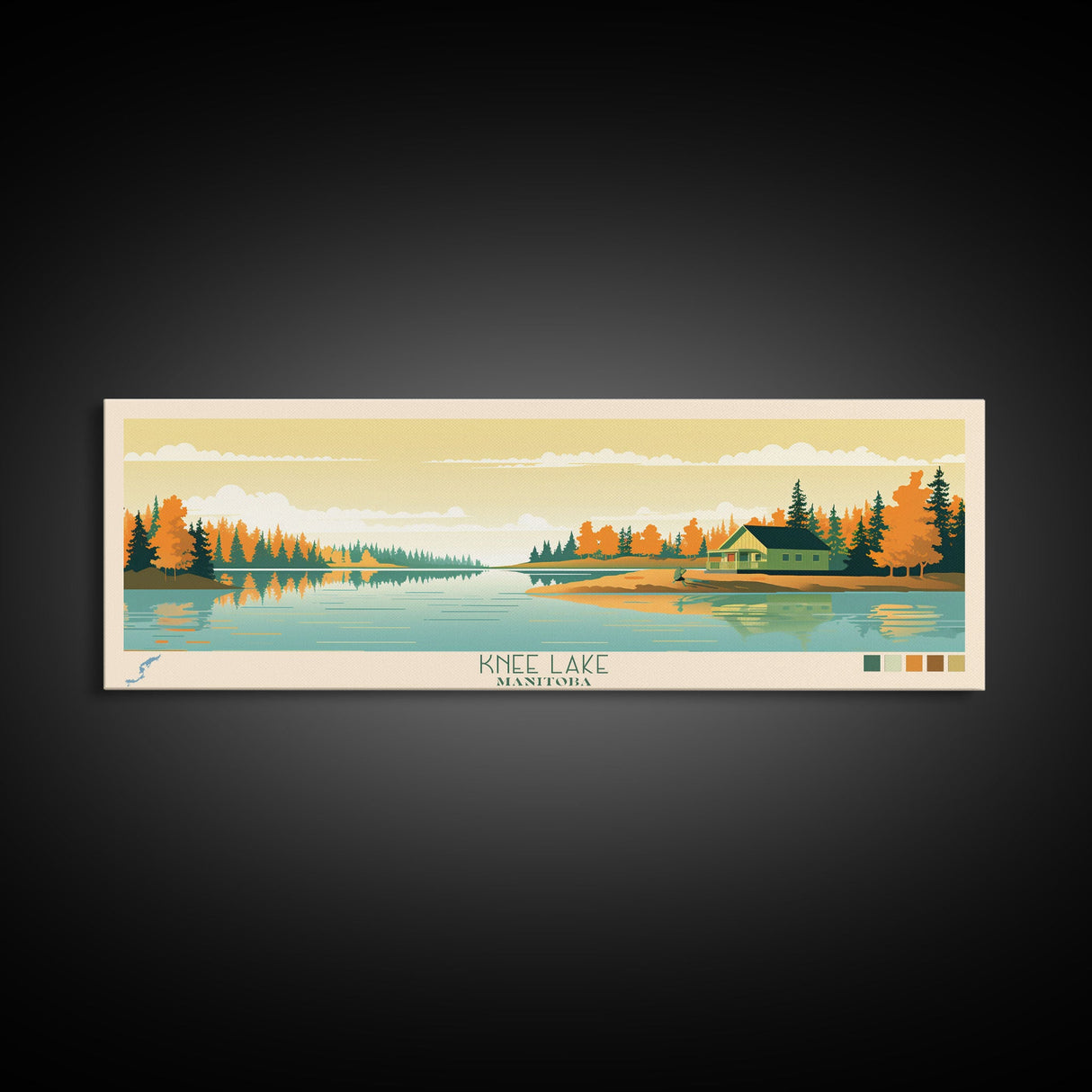 Knee Lake Manitoba Framed Canvas Print, Panoramic Wall Art, Midcentury Modern, Pop Art, Bedroom Art, Travel Poster, Lake House Art