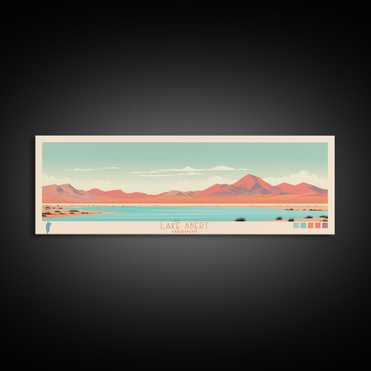 Lake Abert Oregon Framed Canvas Print, Panoramic Wall Art, Midcentury Modern, Pop Art, Bedroom Art, Travel Poster, Living Room Decor