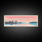 Lake Atsion New Jersey Framed Canvas Print, Panoramic Art, Midcentury Modern, Pop Art, Living Room Wall Art, Travel Poster, Lake House Decor