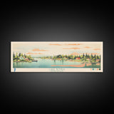 Lake Bemidji Minneapolis Framed Canvas Print, Panoramic Wall Art, Midcentury Modern, Pop Art, Bedroom Decor, Travel Poster, Living Room Art