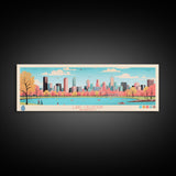 Lake Calhoun Minnesota Framed Canvas Print, Panoramic Wall Art, Midcentury Modern, Pop Art, Bedroom Decor, Travel Poster, Living Room Art