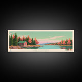 Lake Cochituate Massachusetts Framed Canvas Print, Panoramic Wall Art, Midcentury Modern, Pop Art, Bedroom Decor, Travel Poster, Living Room Art