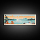 Lake Fontana North Carolina Framed Canvas Print, Panoramic Art, Midcentury Modern, Pop Art, Living Room Wall Art, Travel Poster, Lake House Decor