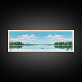 Lake Huntington New York Framed Canvas Print, Panoramic Wall Art, Midcentury Modern, Pop Art, Living Room Decor, Travel Poster, Bedroom Art