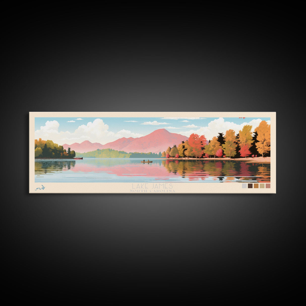 Lake James North Carolina Framed Canvas Print, Panoramic Wall Art, Midcentury Modern, Pop Art, Living Room Decor, Travel Poster, Bedroom Art