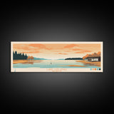 Lake Leelanau Michigan Framed Canvas Print, Panoramic Wall Art, Midcentury Modern, Pop Art, Living Room Decor, Travel Poster, Bedroom Art