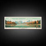 Lake McDonald Montana Framed Canvas Print, Panoramic Wall Art, Midcentury Modern, Pop Art, Living Room Decor, Travel Poster